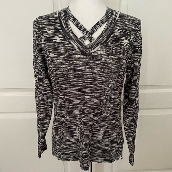 NWT Kim Rogers Petite M Space-Dye V-Neck Sweater w/ Crisscross Detail - Picture 1 of 9